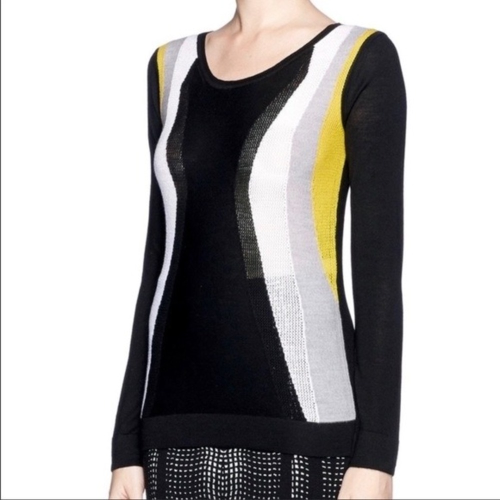 Diane von Furstenberg Elin Eyelet Knit Intarsia Sweater Size P (Petite XS/S)